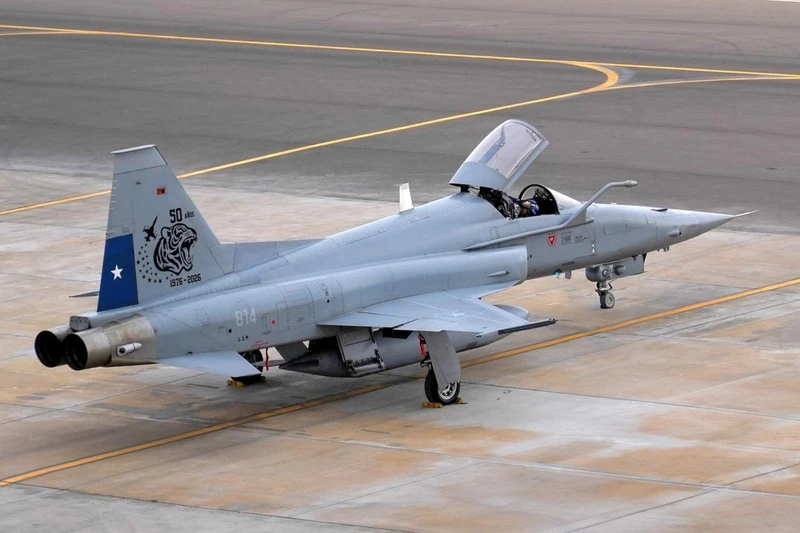 F-5E Tiger lll de la Fuerza A�rea de Chile (FACh) con su emblema de los 50 a�os en el tim�n de cola, Salitre 2026 (Foto: Alejandro Santander, enviado espacio de defensa.com)
